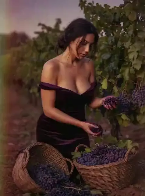 Video preview: Lavender garden portrait — An adult woman in an off-shoulder purple dress holds lavender in a warm garden, looking down with gentle movement.