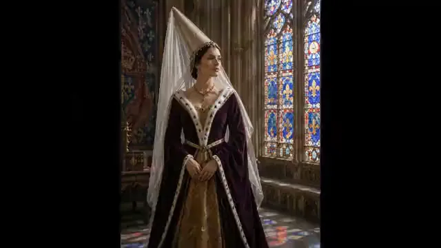 Video preview: Palace queen — An adult queen stands in an elaborate palace gown, poised expression and slow cinematic camera movement.