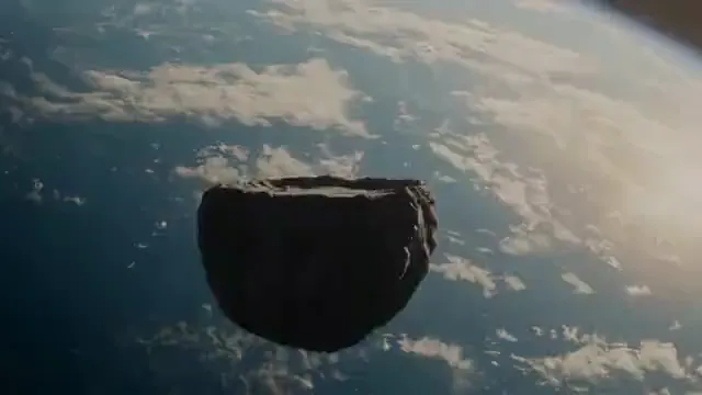 Video preview: Floating world expedition — A science-fiction expedition approaches a vast floating rock formation above an alien world, slow cinematic flight.
